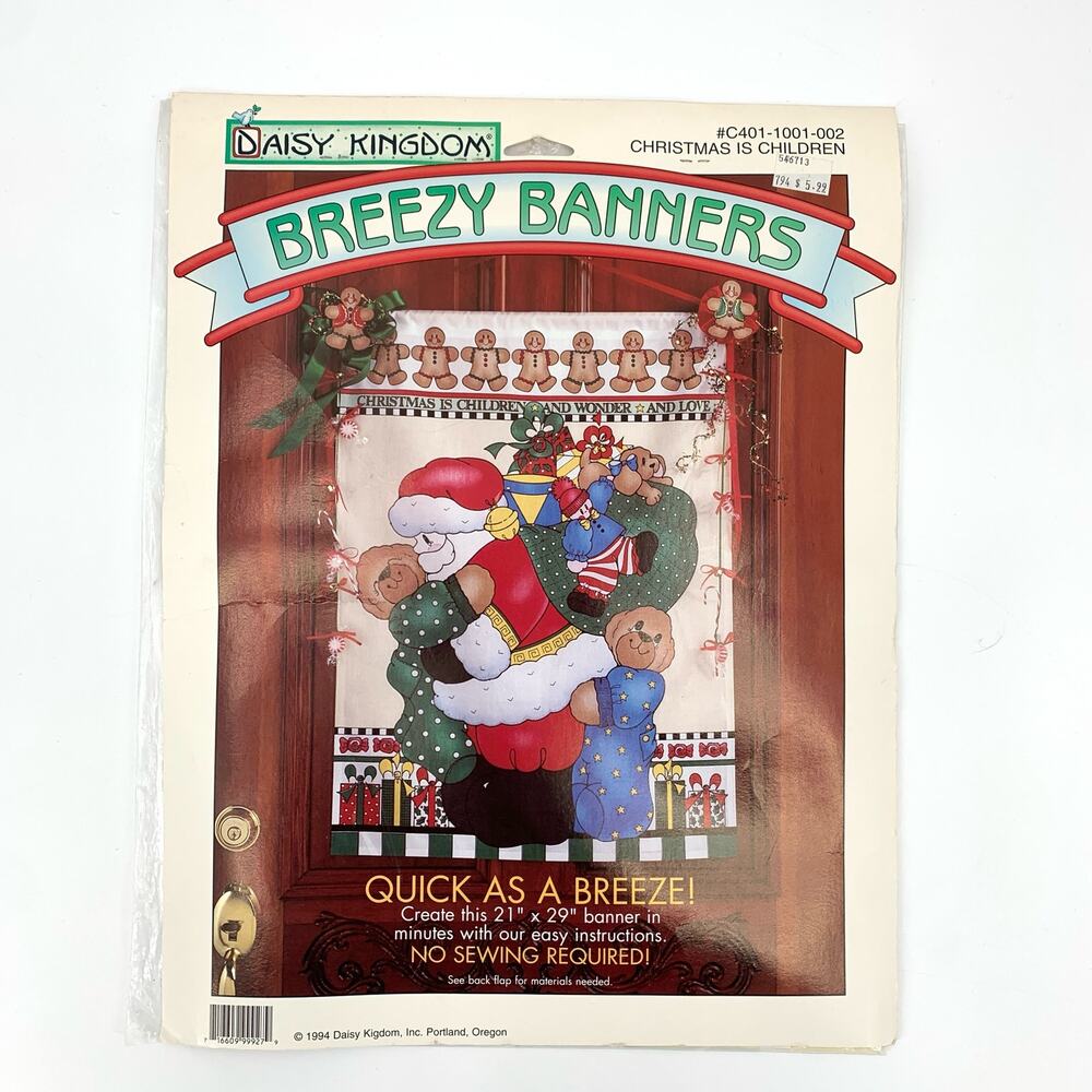 Daisy Kingdom Breezy Banners Christmas Themed Fabric Banner Panel 29”x21” Santa
